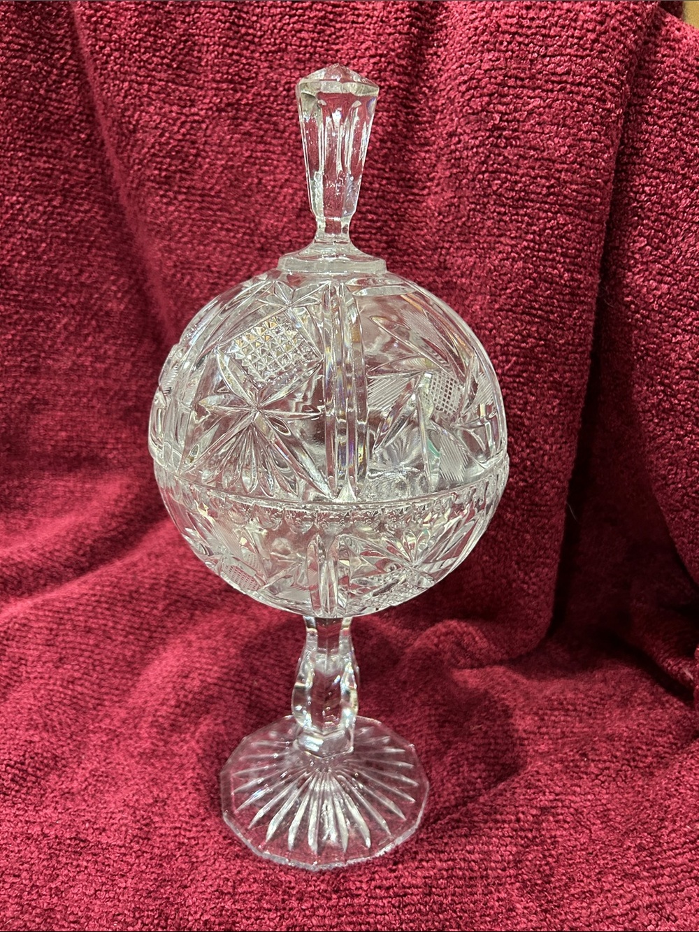 Source Unknown Clear Cut-Glass Lidded Pedestal Compote